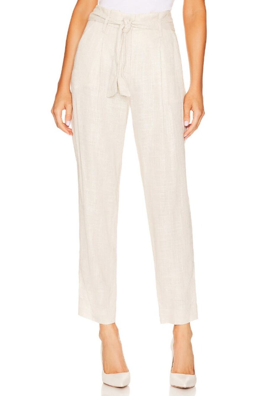 Veronica Beard Pants Womens Zelly Linen Blend Belted Tapered Ivory Old Money